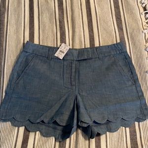 JCrew chambray scalloped-hem shorts